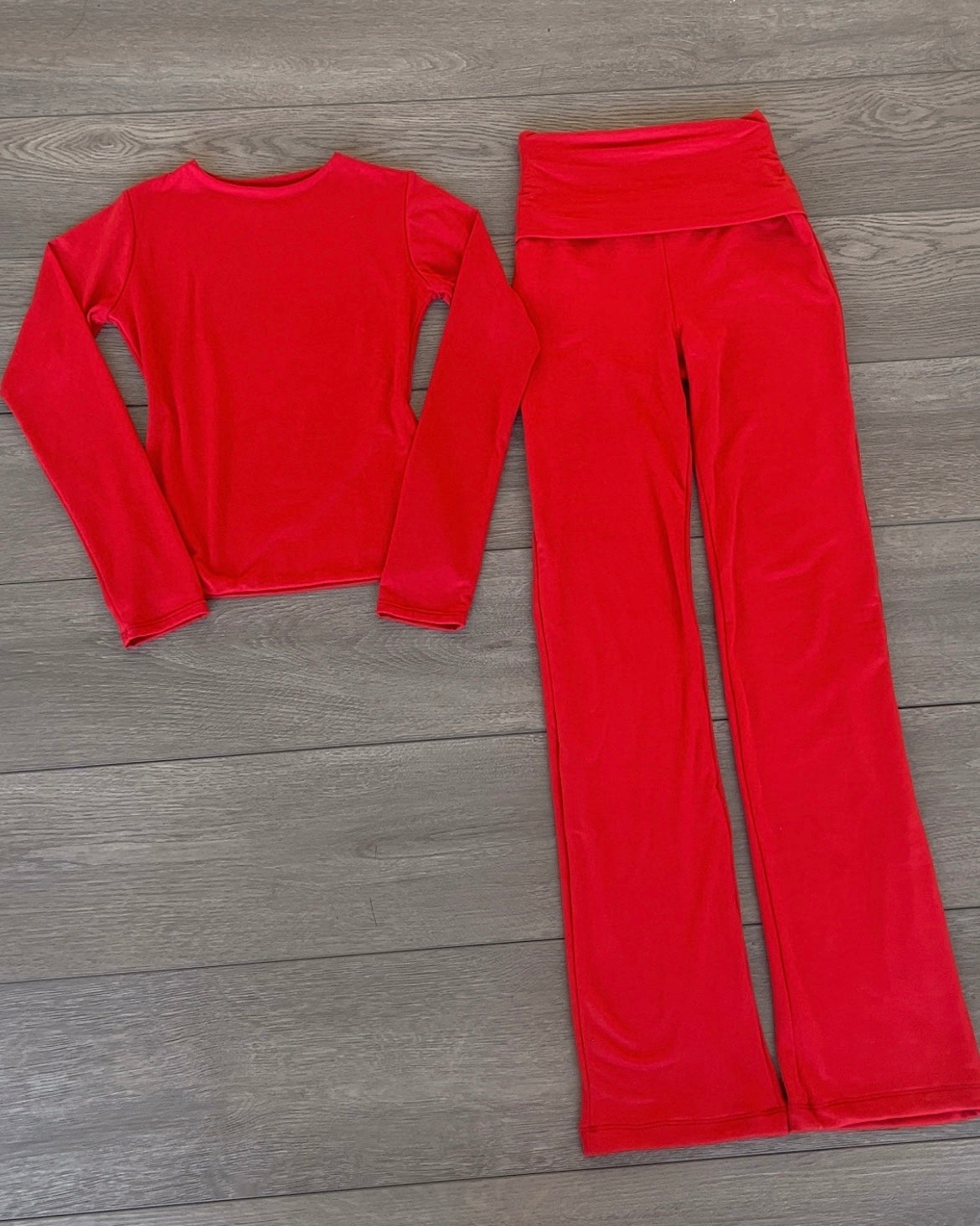 Red (B-Soft) Fold Over Flare Pants