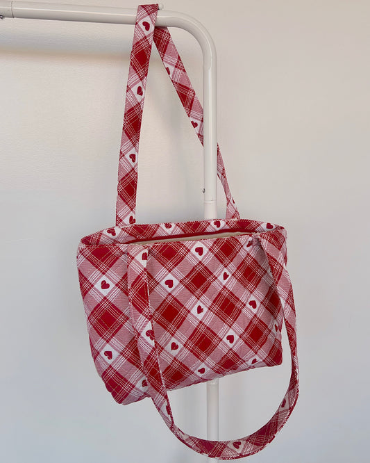 Red Plaid Hearts Tote Bag