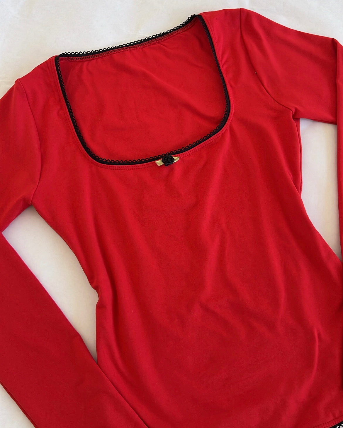 Red (Lace Trim) B-Soft Long Sleeve Top