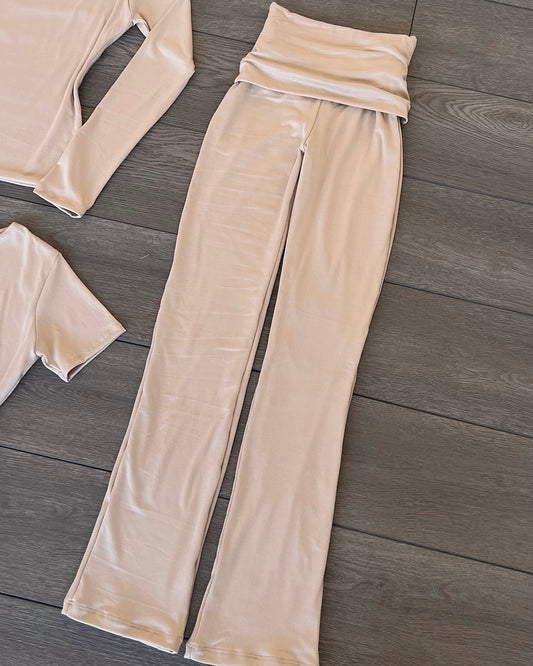 Oatmeal (B-Soft) Fold Over Flare Pants