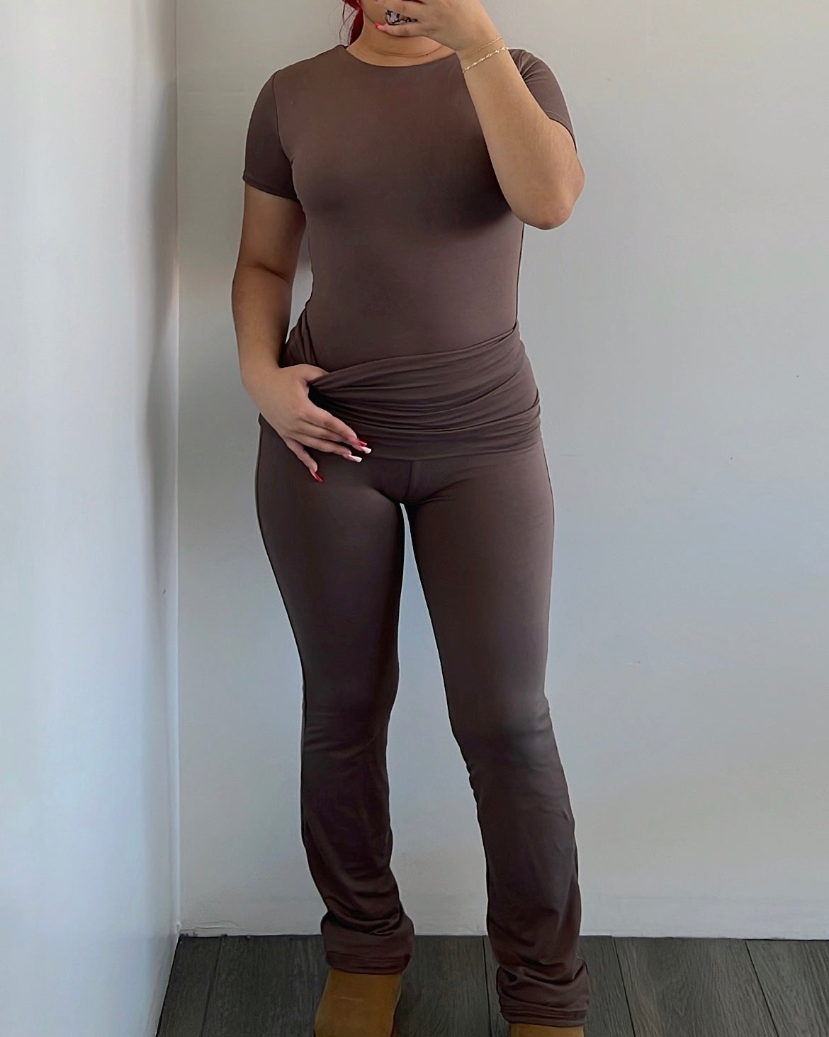 Coffee (B-Soft) Fold Over Flare Pants